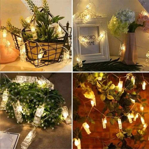 Vista 2 de Dopheuor Luces en Cadena con Clip para Fotos LED, Luces de Hadas con Clip para Fotos Colgantes, Operadas a Pilas para Regalos, Patio, Navidad