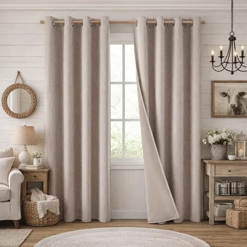 Vista 11 de HOMEIDEAS Cortinas 100% opacas beige de 63 pulgadas de largo, mezcla de lino con textura de oscurecimiento, cortinas con aislamiento térmico