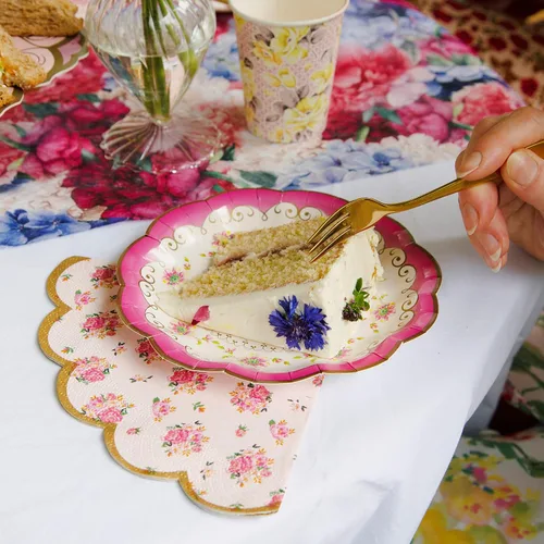 Vista 5 de Talking Tables 20 servilletas florales rosas bonitas para una fiesta de té de tarde temática vintage, vajilla verdaderamente deliciosa