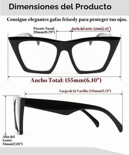 Vista 4 de FEISEDY Gafas cuadradas de lectura de ojo de gato con bloqueo de luz azul para mujer, lector de ojo de gato, antirreflejo, fatiga ocular digital
