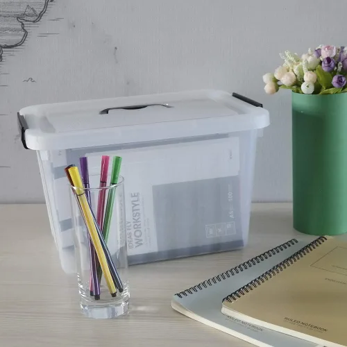 Vista 4 de Anbers 1 caja de almacenamiento de plástico con tapa con asa, contenedor de almacenamiento transparente de 12 cuartos de galón