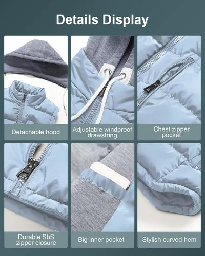 Vista 41 de CREATMO US Chaleco cálido para mujer, chaleco grueso acolchado sin mangas con capucha desmontable