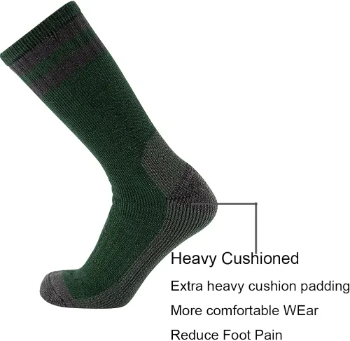 Vista 3 de CEREBRO Calcetines de lana merino para hombre, calcetines acolchados a media pantorrilla, que absorben la humedad, calcetines de senderismo