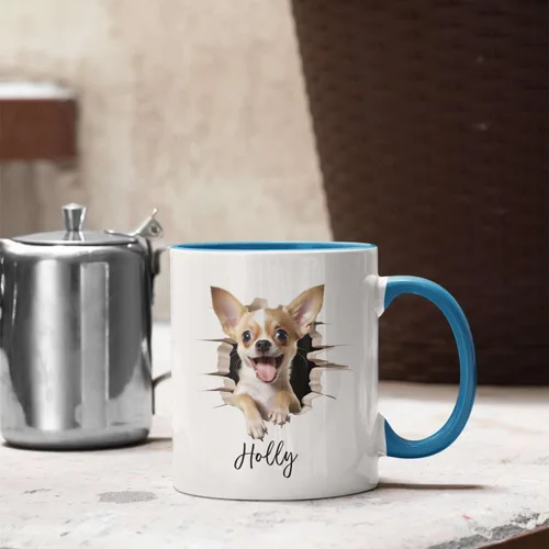 Vista 3 de Tazas de café con nombre personalizado único y emocionado Chihuahua rompió la pared, tazas de café personalizadas para perros, regalo para niños