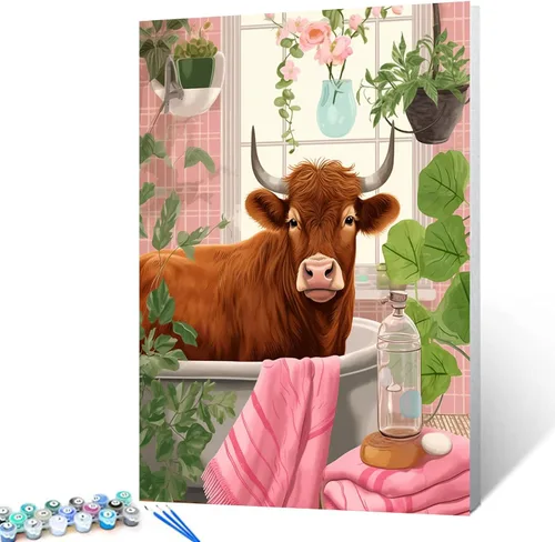 Vista 31 de Pintura por números para adultos, baño, animales, bricolaje, pintura al óleo digital, pintura acrílica, cebra, arte de pared, hojas verdes, bañera