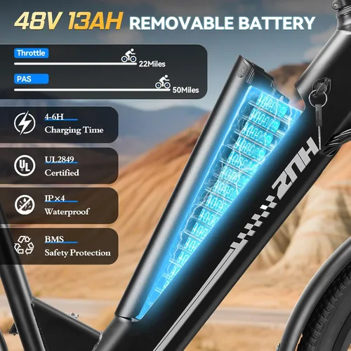 Vista 3 de ZNH 1000W Peak Electric Bike for Adults, Step Thru Ebike - 23Mph & 80 Miles Electric Bicycle with 48V Removable Battery, 7-Speed, Front