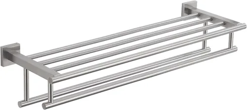 Vista 11 de Toallero para baño de 20 pulgadas montado en la pared con barra doble de níquel cepillado, estante de toallas SUS304 de acero inoxidable para pared