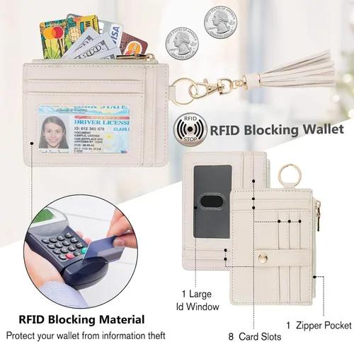 Vista 3 de KNGITRYI Billeteras pequeñas de pulsera para mujer RFID para tarjetas de crédito, cartera con llavero, cartera para tarjetas de crédito