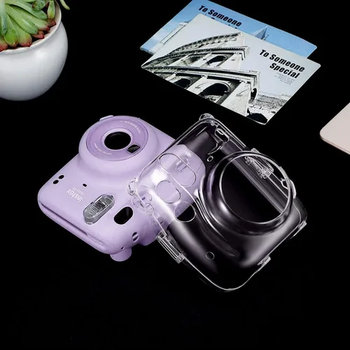 Vista 4 de Funda transparente para cámara instantánea Fujifilm Instax Mini 11, cubierta protectora de PVC duro con correa de hombro extraíble arcoíris y 20