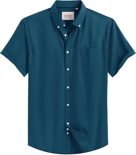 Vista 35 de Alimens & Gentle - Camisa de manga corta Oxford para hombre con ajuste regular, cuello abotonado y bolsillo