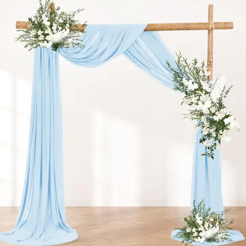 Vista 4 de LINXTAR 1 panel de tela para arco de boda, 1 panel de 30 x 18 pies, cortina de arco de gasa transparente azul bebé para cabina de fotos, despedida