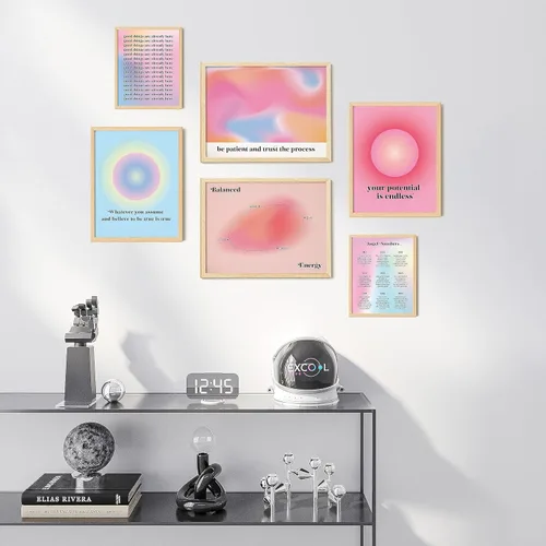 Vista 5 de EXCOOL CLUB Póster de Aura para estética de habitación, arte de pared de aura de 16 x 12 pulgadas, decoración espiritual rosa de habitación