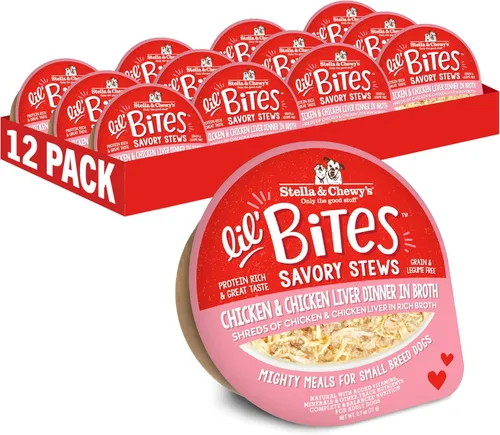 Vista 11 de Stella & Chewy's Lil Bites - Guisos salados para razas pequeñas, cena de carne de res y pollo en caldo, tazas de 2.7 onzas (paquete de 12)