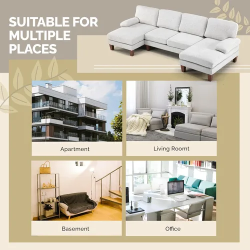 Vista 9 de VINGLI Sofá seccional en forma de U de 110' con dos chaise, sofá pequeño asequible con 4 asientos, sofás cómodos de tela chenille para sala