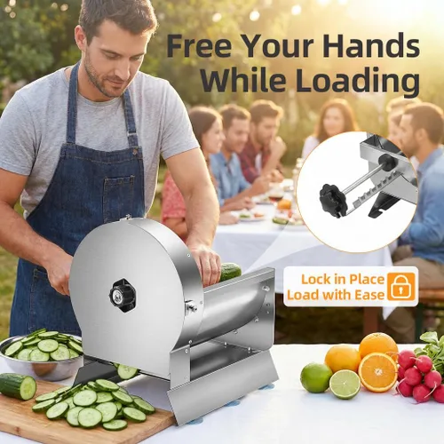 Vista 3 de Cortadora de verduras eléctrica y manual comercial, 0–13mm, máquina de corte de frutas de acero inoxidable comercial 2-EN-1, cortador de alimentos