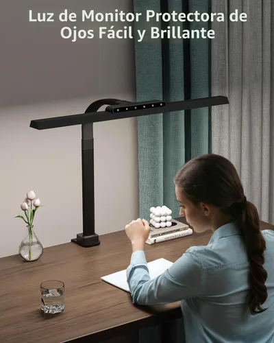 Vista 9 de Lámpara de escritorio con abrazadera para oficina en casa, luz Negro