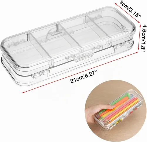 Vista 5 de BTSKY Caja de lápices de doble cubierta, caja de plástico transparente con 4 reglas extraíbles, espaciadores divisores, cajas de utilidad