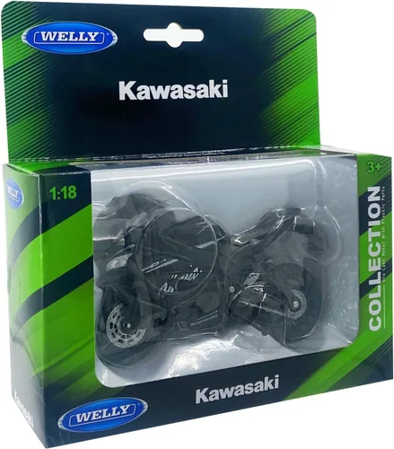 Vista 4 de Welly 2017 Kawasaki Ninja ZX-10RR Superbike Réplica, escala 1:18 Detailed Metal Display Model With Free-Rolling Rubber Tires, Steerable Front