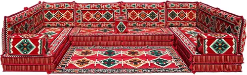 Vista 5 de arabicsofa Asiento Majlis árabe rojo de 8 pulgadas de grosor, juego modular Diwan seccional, sofá de suelo oriental para sala de estar