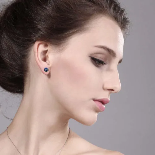 Vista 3 de Gem Stone King Aretes de oro blanco sólido de 14 quilates con piedra natal redonda de 0.315 in Aretes de oro con respaldo cómodo para mujer
