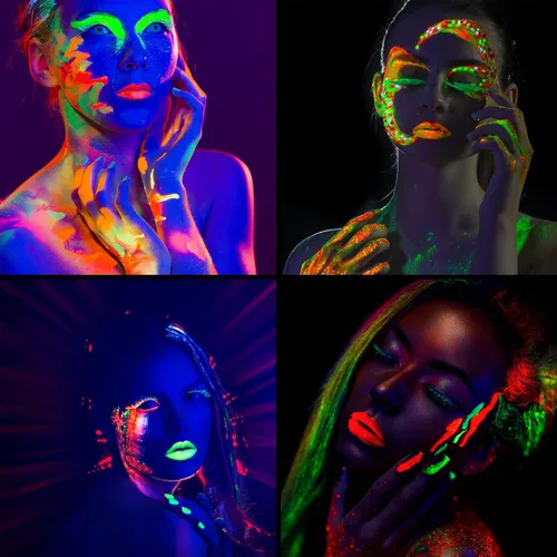 Vista 6 de Glow King Crayones reactivos a la luz negra Pintura que brilla en la oscuridad para rostro y cuerpo Varillas luminosas intensas para fiestas