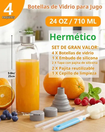 Vista 2 de Zukro - Botellas de jugo de vidrio de 24 onzas, tapa de acero inoxidable a