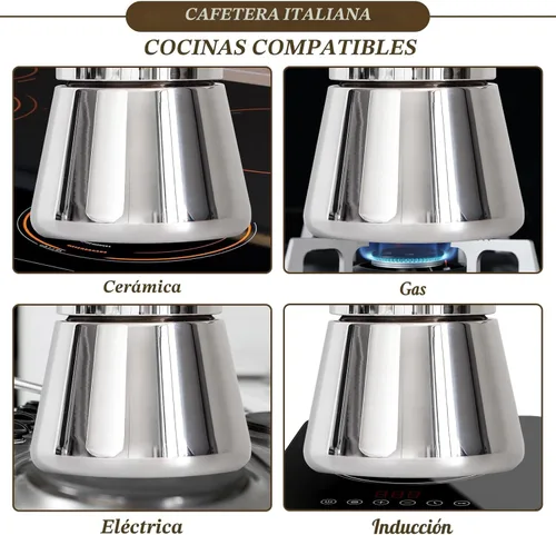 Vista 4 de LAOION Cafetera de Espresso para Estufa, Olla Moka de 6 Tazas 10 oz, Cafetera Cubana y Italiana de Acero Inoxidable para Cafetera Cubana, Compatible