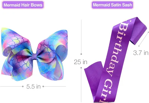 Vista 5 de Tutu and Sian Mermaid Outfit Set Shirt, Rainbow Tutu Dress, Satin Sash, Headband Birthday Gifts for Girls Costume