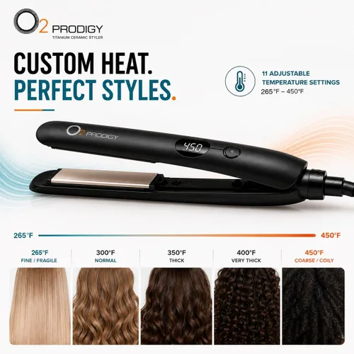 Vista 5 de O2 PRODIGY - Plancha de pelo de cerámica de titanio para mujer