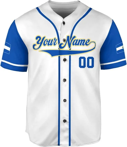Vista 2 de MonkeyVan Camiseta de béisbol de El Salvador personalizada con la bandera de El Salvador, Orgullo salvadoreño, orgullo de El Salvador, para hombre