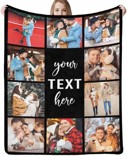 Vista 11 de InterestPrint Manta personalizada con nombre, 6 fotos, manta personalizada para aniversario, boda, para marido, esposa, amantes, 6 tamaños