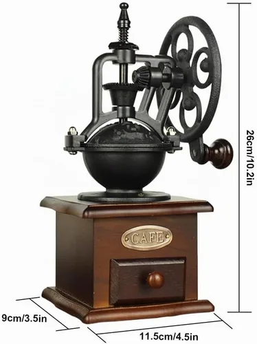 Vista 2 de Molinillo de café de fresas, Molinillo manual de madera de estilo vintage, Molino de café clásico de prensa francesa con cepillo Manivela