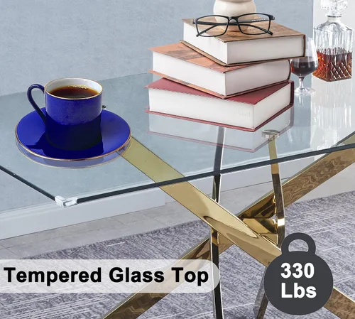 Vista 5 de Mesa de comedor moderna de vidrio de 51 pulgadas, mesa de cocina rectangular con mesa de vidrio templado de 0.39 pulgadas y patas de acero