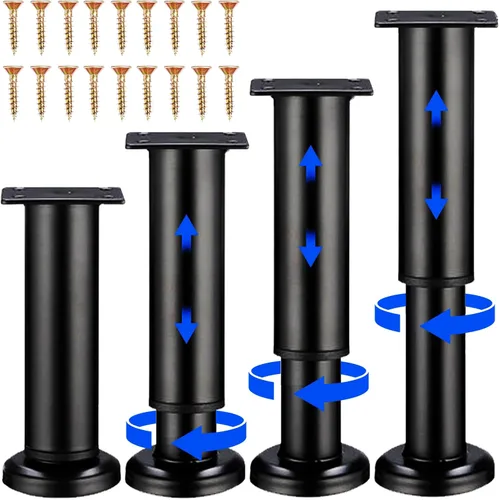 Vista 11 de 4 Piezas Patas de Soporte Ajustables en Altura para Muebles [con Tornillos] 3.15-4.72 pulgadas, Patas de Repuesto de Metal Heavy Duty para Negro
