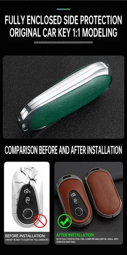 Vista 7 de ontto Llavero de cuero compatible con Mercedes-Benz 2020 en adelante, llavero de metal para Benz Clase S, Clase G, Clase E, color negro