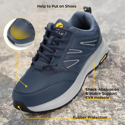Vista 5 de FitVille Zapatos de senderismo anchos para hombre, repelentes al agua, para exteriores, zapatos de trabajo con soporte de arco, núcleo resistente