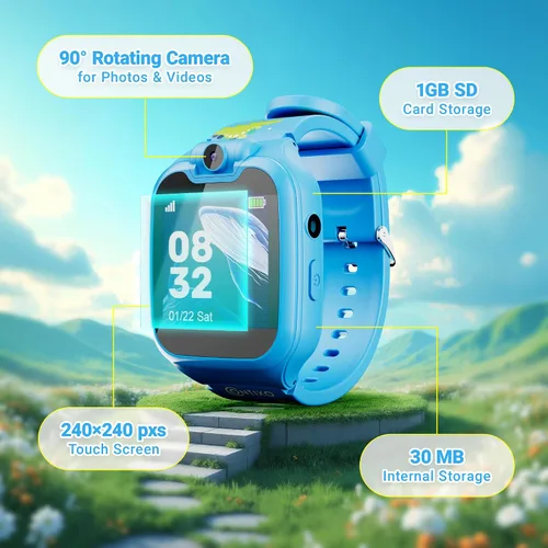 Vista 8 de Contixo KW01 - Relojes inteligentes para niños, color azul, pantalla táctil HD de 1.54 pulgadas, juguete educativo con juegos, cámara, grabadora