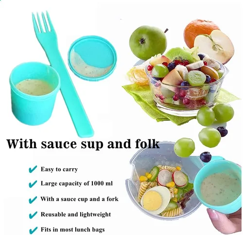 Vista 3 de Fresh Salad to Go - Juego de recipientes para ensalada con tenedor y soporte para aderezo de ensalada, recipiente de ensalada saludable, desayuno