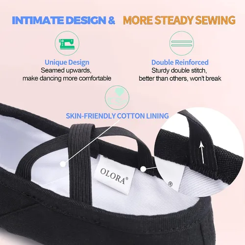 Vista 6 de OLORA Zapatos de ballet de lona para mujer, zapatillas de baile, suela dividida, zapatos de práctica para niñosniñasadultos