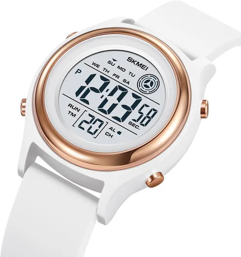 Vista 2 de Relojes digitales para mujer, pantalla LED, correa de silicona, reloj militar, multifunción, impermeable, alarma, cronómetro, retroiluminación LED