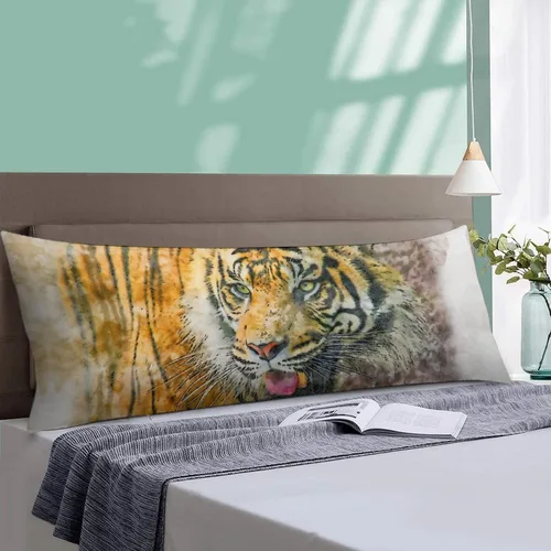 Vista 4 de Funda de almohada corporal, funda de almohada extra grande con cara de animal y gato grande, diseño de animal salvaje, funda de almohada corporal