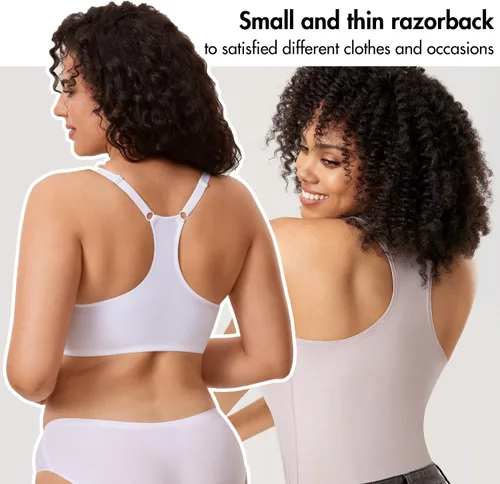 Vista 6 de DELIMIRA Women's Racerback Front Closure Bras Lace Plus Size Full Coverage Underwire Unlined Support Bra