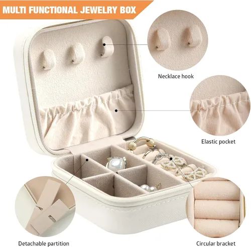 Vista 4 de Caja organizadora de joyas personalizada, joyero de viaje portátil con letras y nombre para regalos de cumpleaños, San Valentín, Acción de Gracias