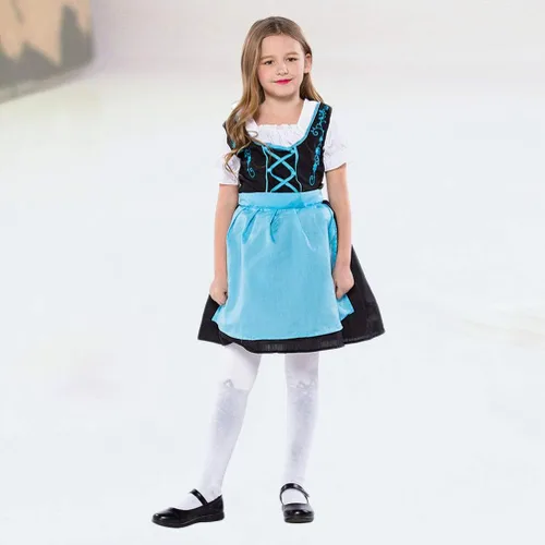 Vista 3 de ABOOFAN Vestido para niñas Oktoberfest disfraz de niña de cerveza vestido de fraulein bávaro disfraz de sirvienta de bar azul negro talla L