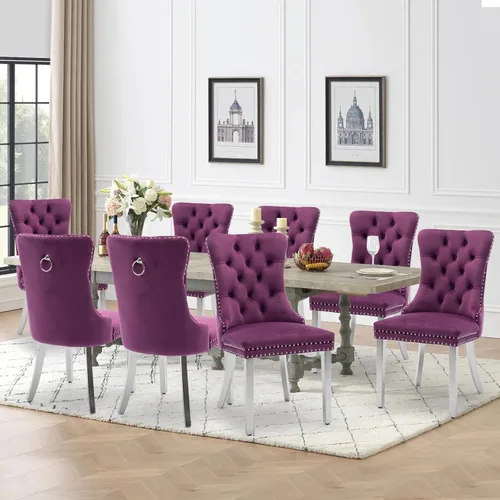 Vista 94 de Juego de 2 sillas de comedor de terciopelo con patas de madera, color beige Mid Century Modern Dining Chairs,Upholstered Chairs with Nailhead