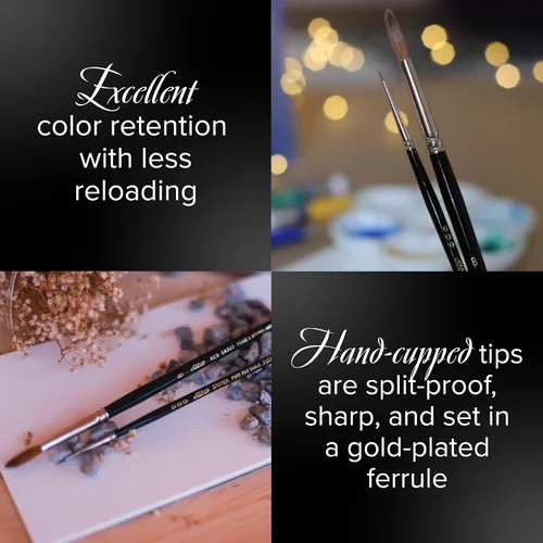 Vista 4 de Silver Brush Limited, Pincel redondo de color rojo puro, mango corto, tamaño 8 Short Handle, Watercolor, Acrylic, Soft Pure Kolinsky-Grade Sable