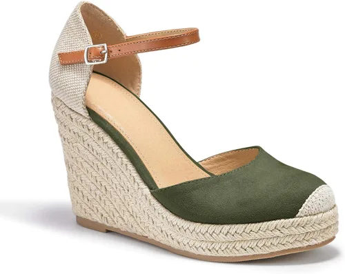 Vista 3 de FISACE - Alpargatas de verano para mujer, sandalias de plataforma, con hebilla en el tobillo y puntera cerrada