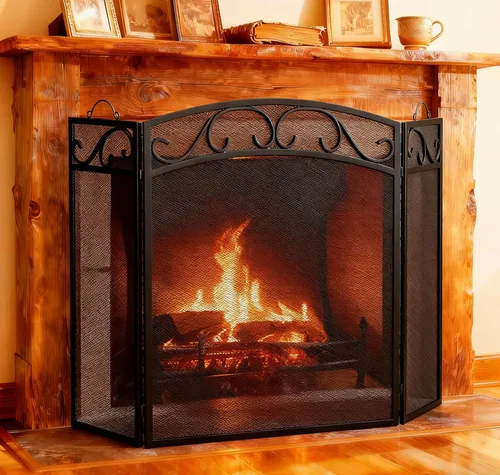 Vista 12 de Fire Beauty Pantalla de chimenea 3 paneles con asas de hierro forjado 51 pulgadas de largo x 31 pulgadas de alto, cubierta protectora de chispas