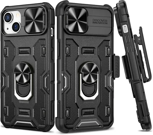 Vista 21 de VEGO Funda para iPhone 13 Pro Max/iPhone 12 Pro Max con soporte, cubierta deslizante para cámara y funda con clip para cinturón, funda protectora