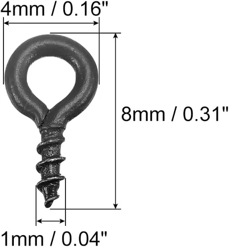 Vista 2 de uxcell 300 ganchos pequeños de ojo de tornillo con rosca, tornillos roscados, tornillo autorroscante de 0.31 x 0.39 pulgadas para hacer joyas Negro
